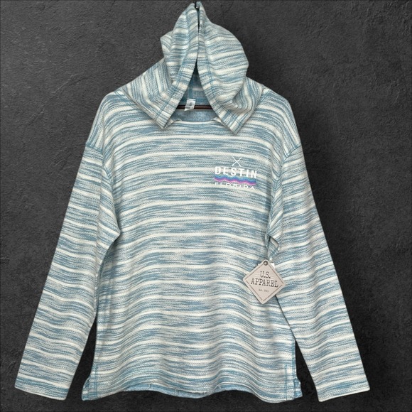 U.S. Apparel Destin Florida Striped Hoodie Pullover Long Sleeve Women's Size L - Picture 1 of 8